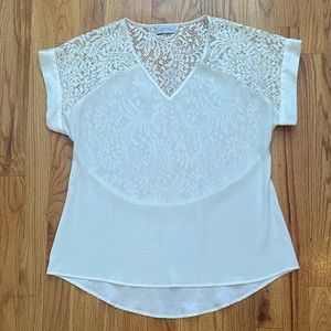 Tahari ASL White Silky Top with Lace Back